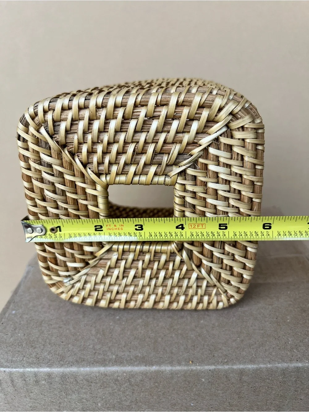 Handwoven Rattan Wicker Tissue Box Cover Natural Square Boho Coastal Bathroom